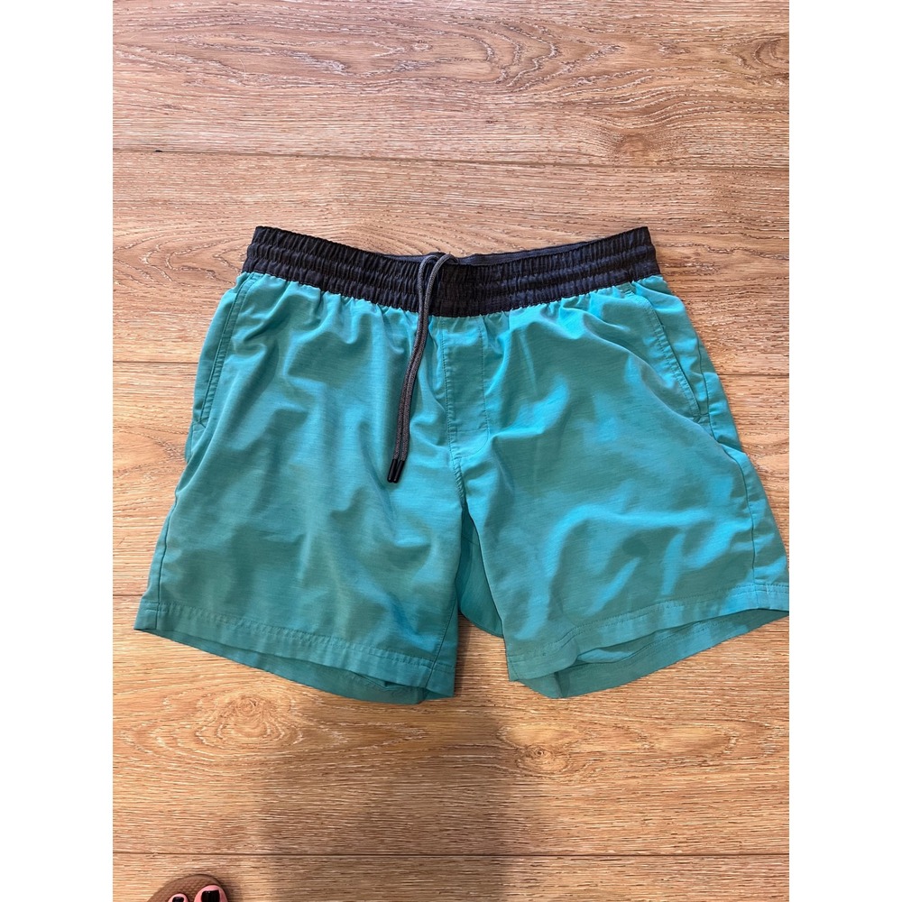 Prana Breathe Mens Shorts Large‎ Teal Blue Elastic Waist Drawstring Hiking Gym